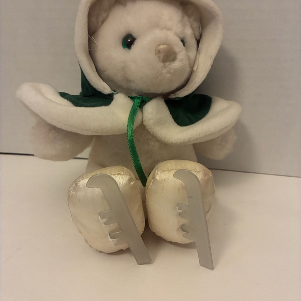 1988 Original Applause Skaters Waltz White Cat with Green Vintage Plush 12"